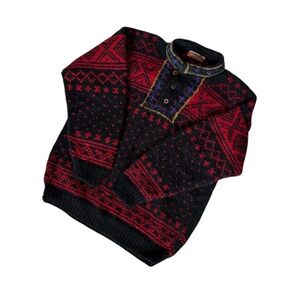 Vintage Namaste Wool Chunky Knit Geometric Sweater Large